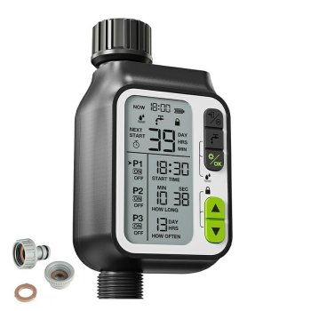 Automatic irrigation controller with display and rain sensor for tap