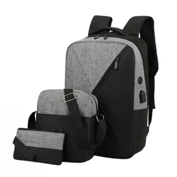 3-in-1 set: backpack, waist bag and pouch, grey-black