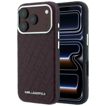 Karl Lagerfeld Grained Allover Logo MagSafe Case for iPhone 17 Pro - Burgundy