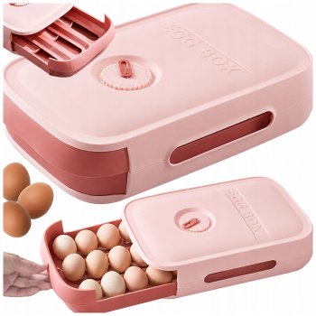 Egg Storage Container for Fridge, Drawer Organizer, 18 Eggs, Pink