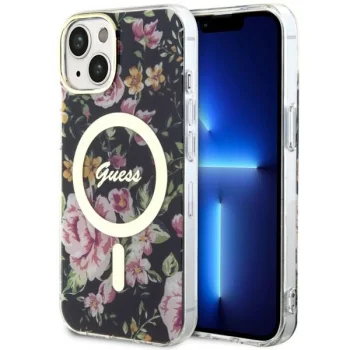 Guess iPhone 14 Case Flower MagSafe, Black