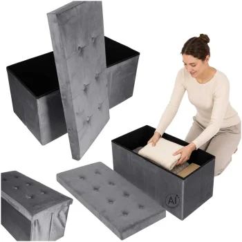 Foldable Storage Ottoman Bench 77 x 38 x 37 cm, Grey Velvet