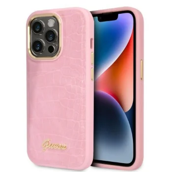 Guess Croco Collection Case for iPhone 14 Pro - Pink
