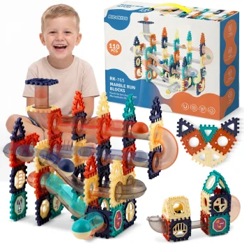 Ricokids RK-765 Magnetic Building Blocks with Marble Run Slide, 110 Pcs