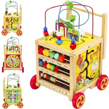 Kruzzel 22606 Wooden Baby Walker with Educational Cube