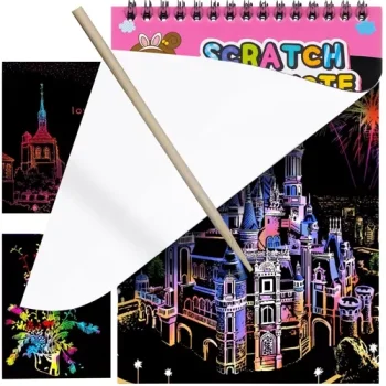 Kruzzel Scratch Art Paper Set with Wooden Stylus 10 Pages