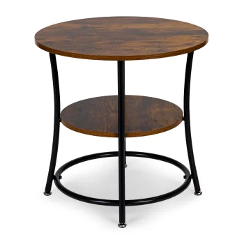 ModernHome Industrial Round Coffee Table with Storage Shelf for Living Room