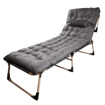Folding Camping Bed / Lounger LUARO with Mattress, 193 cm, Dark Grey