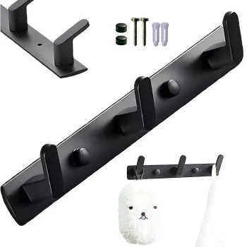 Wall-Mounted Clothes and Towel Rack, 3 Hooks, 24.5 cm, Black