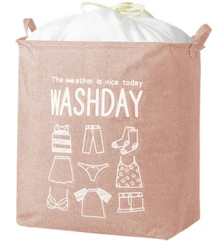 Foldable laundry basket with handles, 70L, pink
