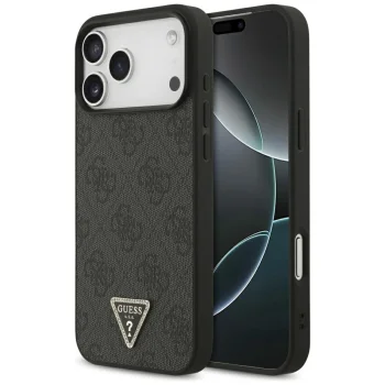 Guess iPhone 17 Pro Max Case Leather 4G Triangle Strass MagSafe, Black