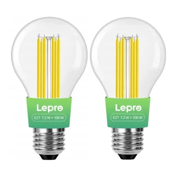 LEPRO 100094-WW-EU-2 E27 Filament LED Bulb, 7.2W (100W), 1521 lm, 2700K, 2-pack