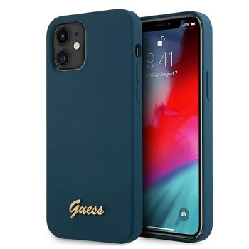 Guess iPhone 12 mini Case Silicone Vintage Gold Logo, Blue
