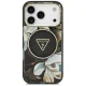 Guess IML Glitter Flowers Triangle MagSafe Case for iPhone 17 Pro / 18 Pro - Black