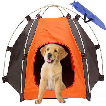 Foldable waterproof pet tent for dogs and cats, brown-orange