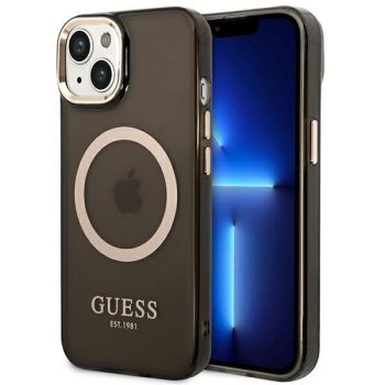 Apple iPhone 14 6.1'' Guess Gold Outline Translucent MagSafe Case Cover (GUHMP14SHTCMK), Black