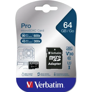 Verbatim Pro microSDXC atminties kortelė 64GB Class 10 UHS-I U3 su adapteriu