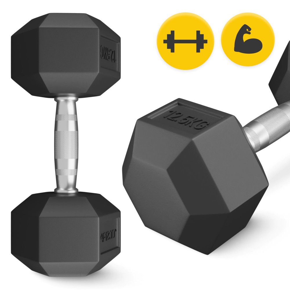 Hexagonal Steel Dumbbell 4FIZJO HEX 12.5 kg, Black (1)
