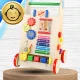 Wooden Baby Walker and Activity Center with Xylophone Clock and Blocks Montessori Toy