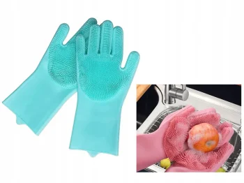 Silicone Dishwashing Gloves with Scrubber, 2 pcs
