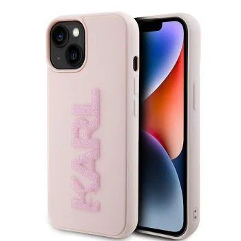 Karl Lagerfeld iPhone 15 Case 3D Logo Glitter, Pink