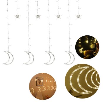 Moon and Star Christmas Curtain Lights 96 LED, 4m Window String Lights, Warm White