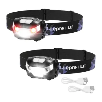 LEPRO 3200008-2 Rechargeable Headlamp 300 lm, 2-Pack, Black