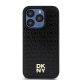 DKNY iPhone 15 Pro Case Leather Monogram Pattern Metal Logo MagSafe, Black