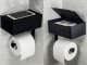 Tualetes Papīra Turētājs ar Salvešu Kastes Plauktu, Melns | Toilet Paper Holder with Tissue Shelf