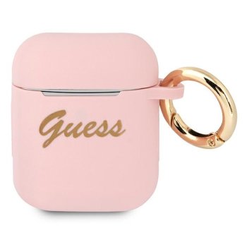 Guess AirPods Cover Silicone Vintage Script Pink