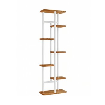 7 Tier Plant Stand Indoor Tall Flower Shelf Rack for Multiple Plants, White and Sonoma Oak