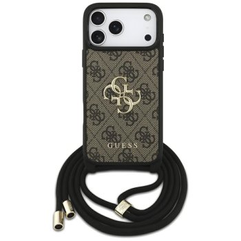 Guess 4G Lielā Logo Siksniņas Crossbody Maciņš priekš iPhone 17 Pro Max - Brūns | Big Cord Stap Phone Case Cover...