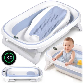 Nukido Nk-279 Foldable Baby Bathtub with Thermometer and Insert White/Blue