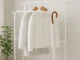 Metal Freestanding Clothes Rack with Shoe Shelves, White