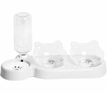 Double Pet Bowl with Water Dispenser AG684E, White