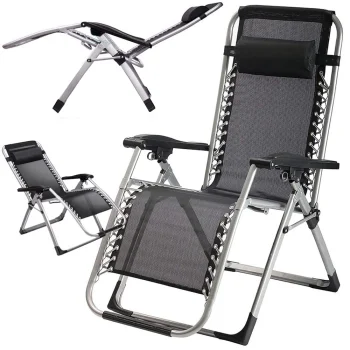 Heavy Duty Zero Gravity Chair with Pillow, Folding Reclining Patio Lounger, Black
