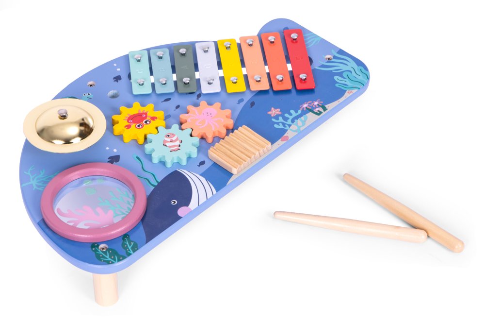 ECOTOYS Wooden Musical Table Whale with Xylophone & Drum (1)