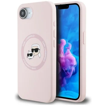 Karl Lagerfeld Silicone Karl&Choupette Heads MagSafe Case for iPhone 16e - Pink