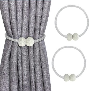 Magnetic Curtain Tie-Back with Pearl, White
