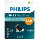 Philips 2 in 1 OTG 128GB USB Flash Drive USB 3.1 and USB-C, Midnight Black