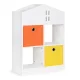 Ecotoys Kids House-Shaped Bookshelf with Baskets, White