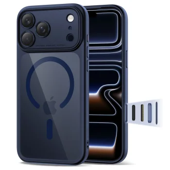 Tech-Protect Magpeak Magsafe CC Case for iPhone 17 Pro, Clear Navy Blue
