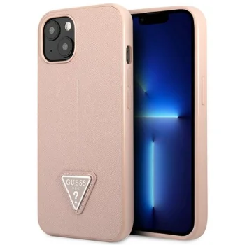 Guess Saffiano Triangle Logo Case for iPhone 14 Plus, Pink