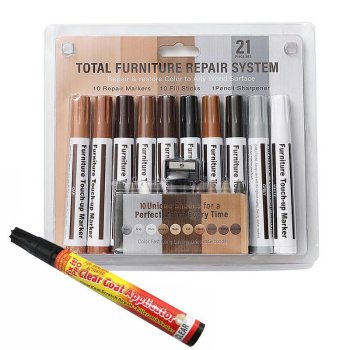 Wood Furniture Repair Kit, 22pc Set with Markers and Wax Sticks for Scratches