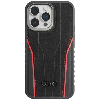Audi iPhone 14 Pro Max Case Genuine Leather MagSafe, Black/Red