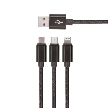 Setty KN3W1-01 3-in-1 USB to Lightning / USB-C / microUSB Cable 1m 2A Black