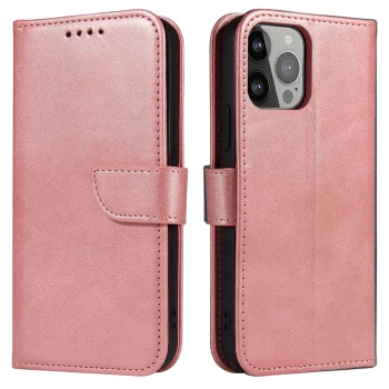 Magnet Case Wallet Flip Cover for iPhone 15 Pro Max with Stand, Pink