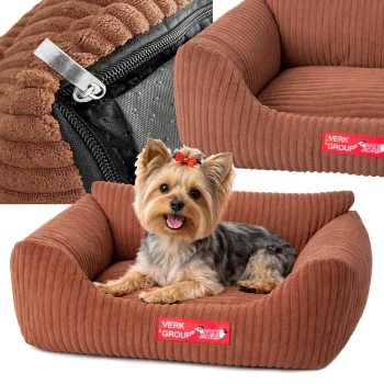Soft Corduroy Dog and Cat Bed, Non-Slip, Size S, Brown