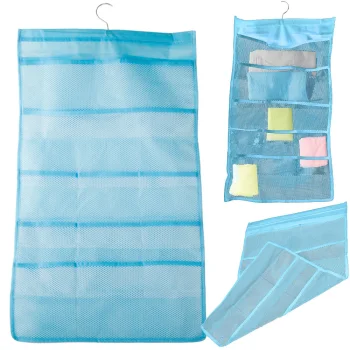 Double-Sided Hanging Wardrobe Underwear Organizer, 22 Pockets, Blue