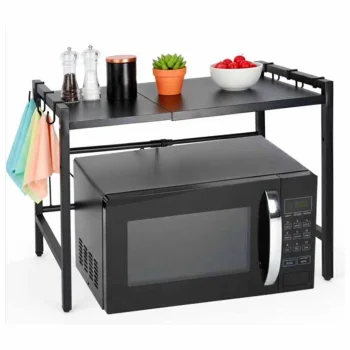 Adjustable Kitchen Shelf Over Microwave, Metal, Black